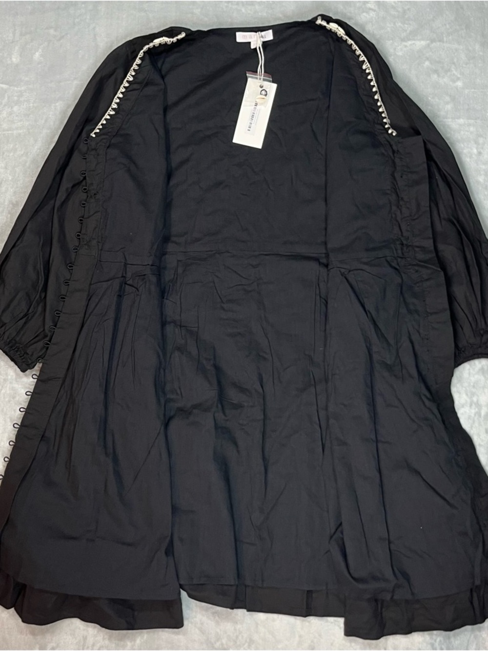 Marea Solana Dress Batik Black Cotton Shell Trim Belted Boho Mini Size S NWT - Picture 13 of 13
